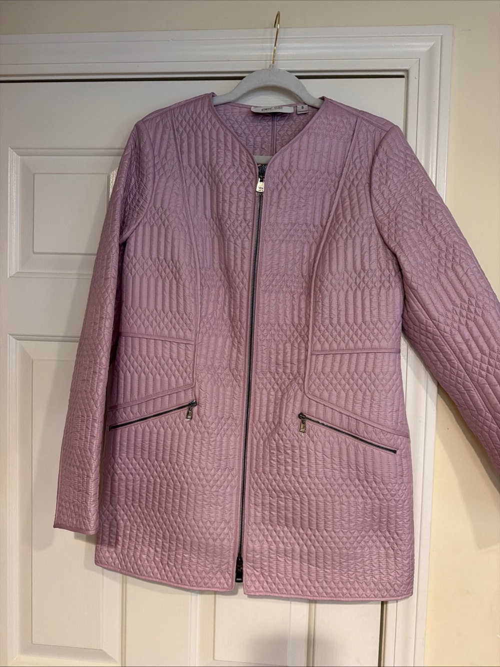 Per Se Quilted Mauve Puffer Jacket with Zip Pockets